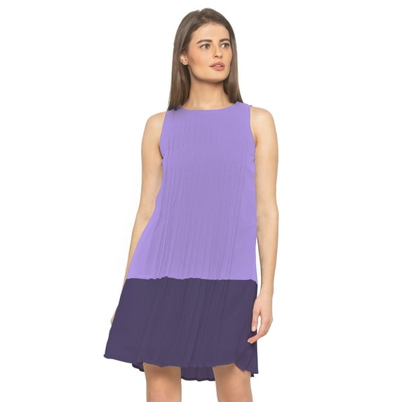 eloria Women's Georgette Midi Boat Neck Sleevless Pleated Design Summer Dress, Color : Baby Purple | Size : S
