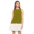 thumbnail image 1 of eloria Women's Georgette Pleated Boat Neck Sleevless Summer Casual Midi Dress, Color : Olive Green | Size : S, 1 of 6
