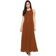thumbnail image 1 of eloria Women's Georgette Roundneck Casual Summer Pleated A Line Sleevless Long Dress, Color : Brown | Size : M, 1 of 1