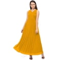 thumbnail image 1 of eloria Women's Georgette Summer Casual Pleated Design V Neck Sleevless A Line Long Dress, Color : Dark Yellow | Size : 3XL, 1 of 1