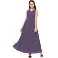 thumbnail image 1 of eloria Women's Georgette Summer Casual Pleated Design V Neck Sleevless A Line Long Dress, Color : Purple | Size : 3XL, 1 of 1