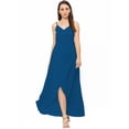 thumbnail image 1 of eloria Women's Georgette Summer Casual Split V Neck Sleevless Long Dress With Tie, Color : Teal Blue | Size : S, 1 of 6