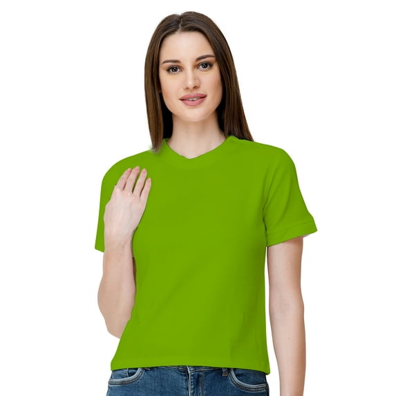 eloria Women's Lycra Round Neck Slim Fitted Basic Tee Tops Short Sleeve T-Shirt, Color : Parrot Green
