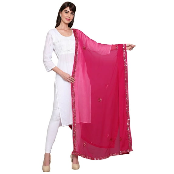 eloria Women's Neck Wrap Designer Embroidered Poly Chiffon Mirror Work Dupatta Indian Long Stole
