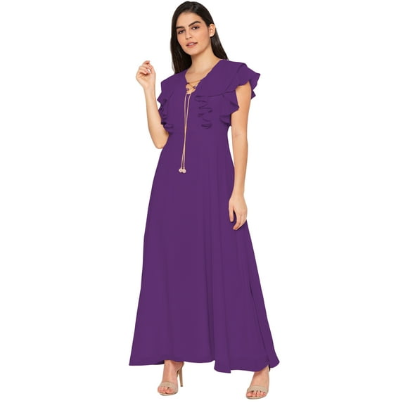 eloria Women's Ruffels Sleeve Party Wear Dress A-line Fit & Flare Long Dress Size: M | Color: Violet