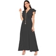thumbnail image 1 of eloria Women's Ruffels Sleeve Party Wear Dress A-line Fit & Flare Long Dress Size: XL | Color: Charcoal, 1 of 5