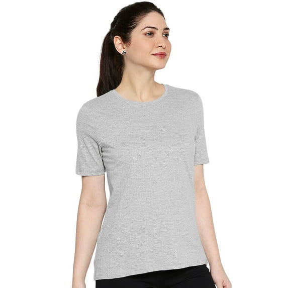 eloria Women's T-Shirt Round Neck Solid Color Plain Half Sleeve T-Shirt Color: Grey | Size: S