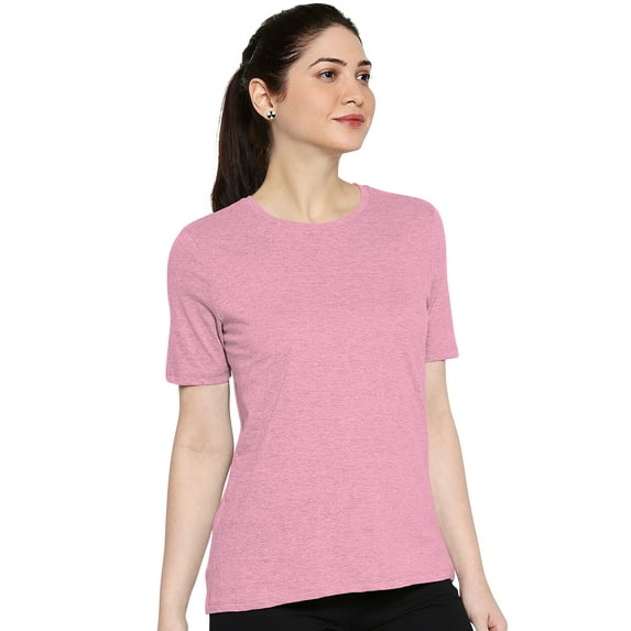 eloria Women's T-Shirt Round Neck Solid Color Plain Half Sleeve T-Shirt Color: Pink | Size: XL