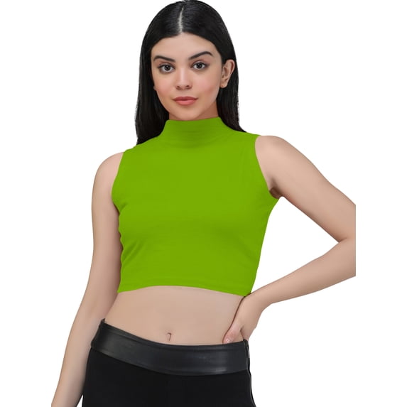 eloria Women's Top High-Neck Sleeveless Crop Tank Top Color: Green | Size: S