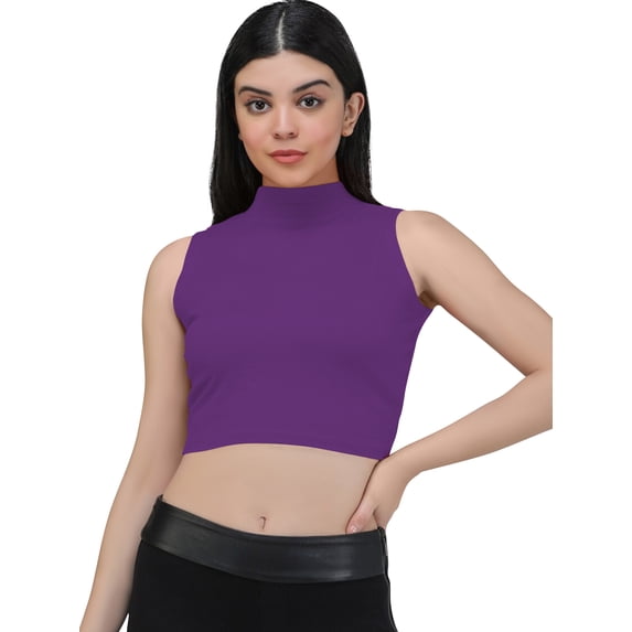 eloria Women's Top High-Neck Sleeveless Crop Tank Top Color: Violet | Size: XXL