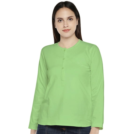 eloria Women's Top Round Neck Solid Color Full Sleeve T-Shirt Lime Green