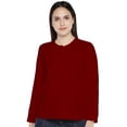 thumbnail image 1 of eloria Women's Top Round Neck Solid Color Full Sleeve T-Shirt Maroon, 1 of 6
