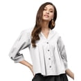 thumbnail image 1 of eloria Women's Top V Neck Full Sleeve Pleated Button Down Cotton T-Shirt, Color: White | Size: S, 1 of 6
