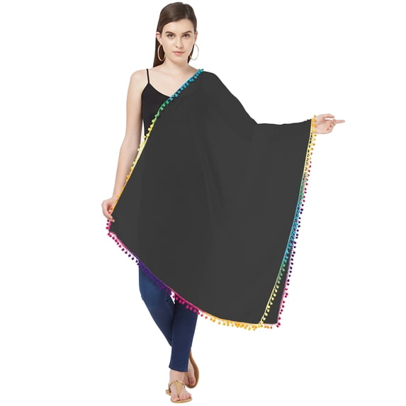 eloria Women's Wrap With Pom Pom Trim Cotton Stole Color: Charcoal