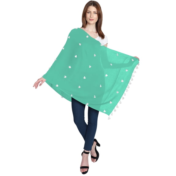 eloria Women's Wrap With White Tassel Cotton Stole Color: Turquoise