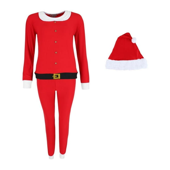 em & alfie Christmas Santa Pajama Set with Matching Hat (Women)