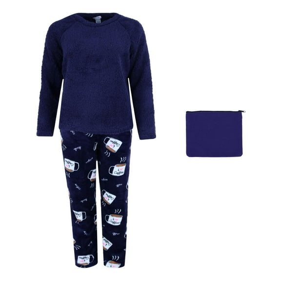 em & alfie  Coffee Print Pajama Set with Makeup Bag (Women)