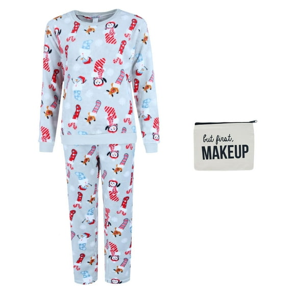 em & alfie Snowman Print Plush PJ Set (Women)