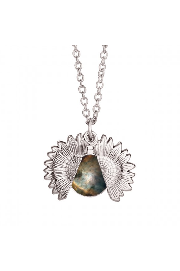 emerald white nebulae art deco fashion sunflower necklace pendant locket jewelry