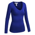 thumbnail image 1 of emmalise women's casual basic v-neck tshirt long sleeves tee top - junior and plus sizes, 1 of 4