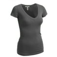 thumbnail image 1 of Essential Basic women's plain short sleeve t-shirt v-neck top junior & plus sizes, 1 of 2