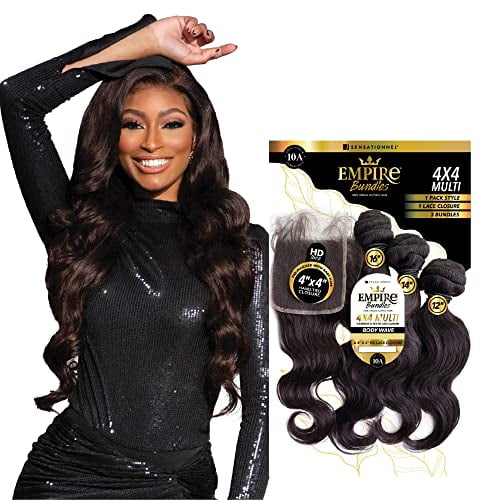 empire bundles multi - body wave with 4x4 closure 10a tangle shed free human hair for weaving and sew in styles (14 16 18 inch, natural)