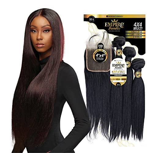 empire bundles multi - straight with 4x4 closure 10a tangle shed free human hair for weaving and sew in styles (14 16 18 inch, natural)