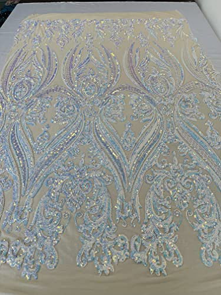 CHAMPAGNE FASHION FLORAL DESIGN EMBROIDER WITH SEQUINS AND BEADS ON A MESH-YARD main image 0