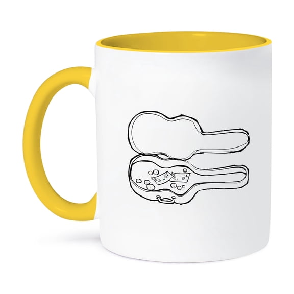 3dRose, empty guitar case outline black, 15oz Two-Tone Yellow Mug