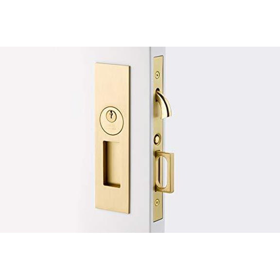 emtek pocket door mortise - narrow modern rectangular keyed function (satin nickel)