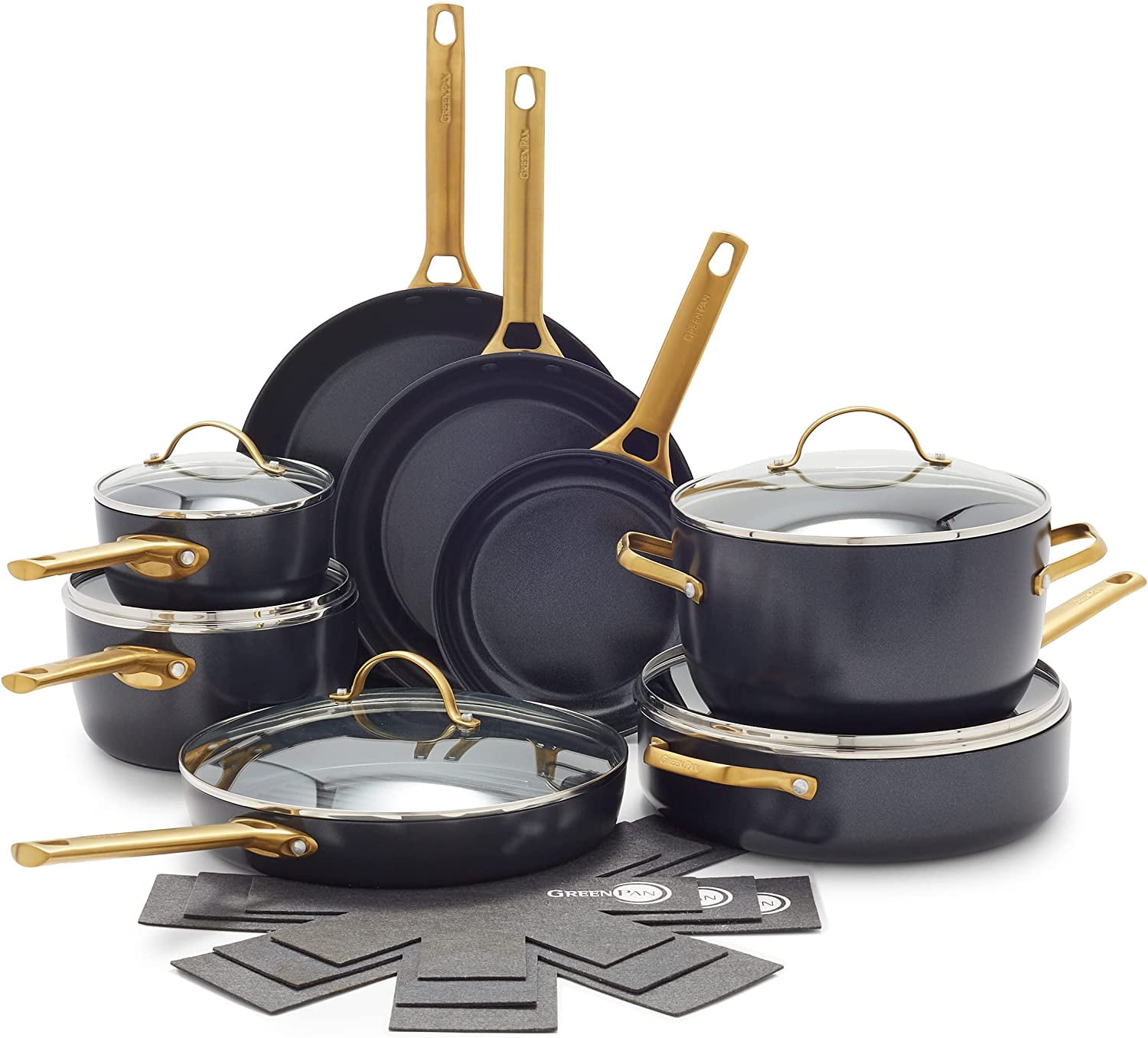 En Reserve Hard Anodized Healthy Ceramic Nonstick 10 Piece Cookware Pots And Pans Set Gold