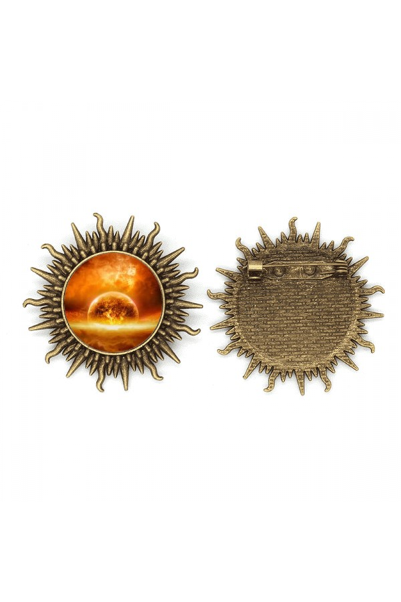 en red planet like flame burning pattern Metall Sonne Brosche Haken Pin