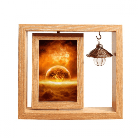 en red planet like flame burning pattern Wooden Rotating Picture Photo Frame 4x6