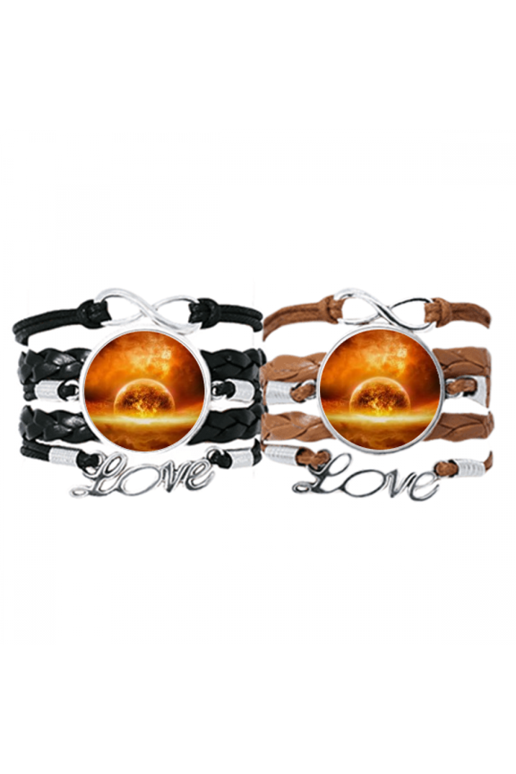 en red planet like flame burning pattern bracelet hand strap leather wristband double set