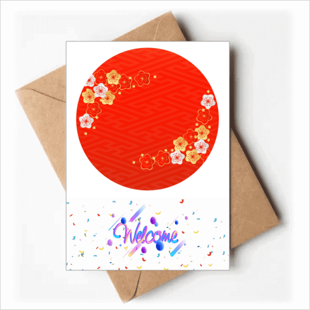 en red sakura pattern japan Welcome Back Greeting Cards Envelopes Blank