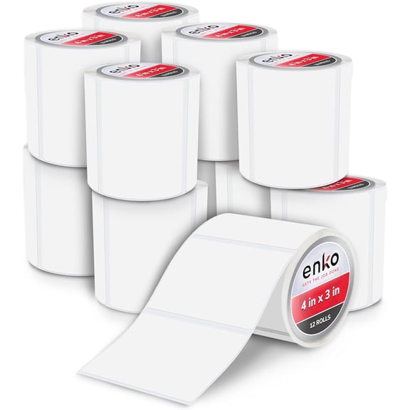 enKo 4" x 3" Labels for Zebra Desktop Printers (12 Rolls, 6000 Labels) - Blank White Direct Thermal Address Mailing Shipping Barcode FBA Stickers FNSKU Label and Eltron (Perforated)