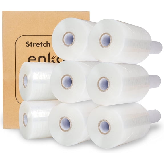 enKo 8 Pack 5" Mini Roll Stretch Film with Easy Grip Handle (8000ft | 1000ft/Roll) - Includes 800pcs Fragile Labels