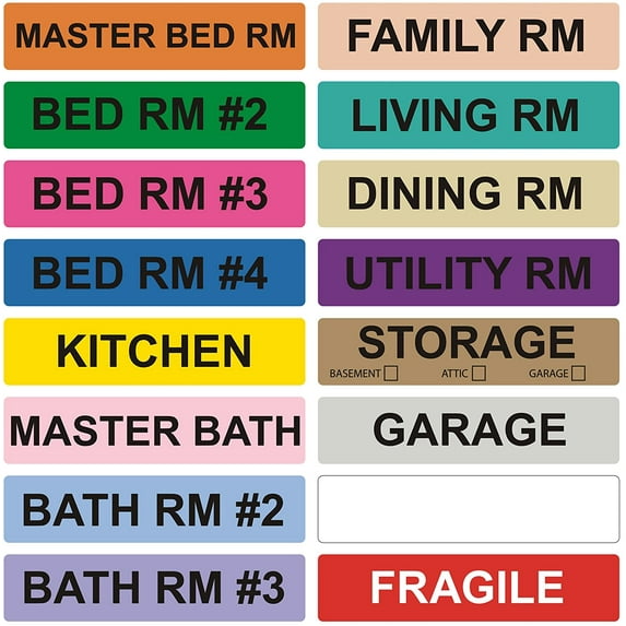 enKo - Home Moving Packing Labels Stickers for Box - Color Coded for Boxes, Packing Box Fragile Stickers (16 Roll, 800 Labels, 4 Bedroom House)