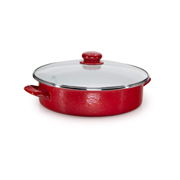 Solid Red Pattern 5 qt Saute Pan Golden Rabbit Enamelware