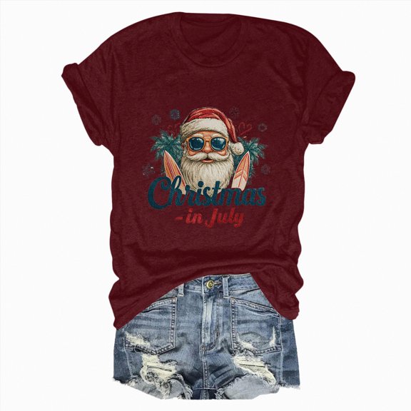 enayn Christmas Girls T Shirts Loose Fit Crewneck Short Sleeve Tops Fall Casual Blouse 2025 Basic Tee Beach Wine,S