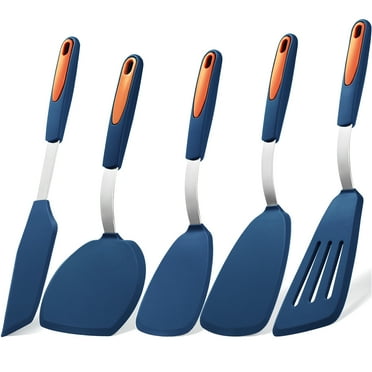 To encounter 5 Pieces Silicone Spatula Set, BPA Free Silicone Turner Spatulas, Heat Resistance Durable Cooking Utensils, Flip Turner for Fish, Egg, Pancake, Navy Blue