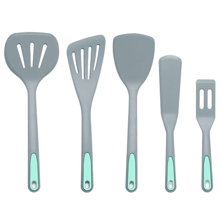 To encounter 5 Pieces Silicone Spatula Set, Non-Stick Silicone Turner Spatulas, Heat Resistance Cooking Utensils, Flip Turner for Fish, Egg, Pancake,Dishwasher Safe, Light Grey