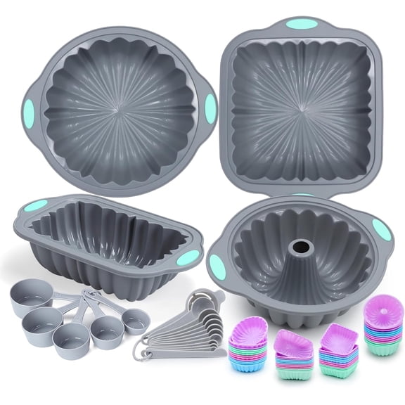 To encounter 51 Piece Silicone Baking Pan Set, Non-Stick Bakeware Set with Baking Pans, Reusable Donut Mold, Food-Grade Silicone Molds for Cakes, Cookies, Muffins, Bread