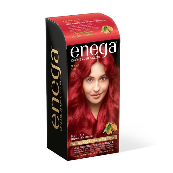 enega Flame Red Cream Hair Color with 60gm Colorent & 90ML Developer, Grey Coverage, Argan Oil and Green Tea Extract (150 ML, 5.07 OZ)