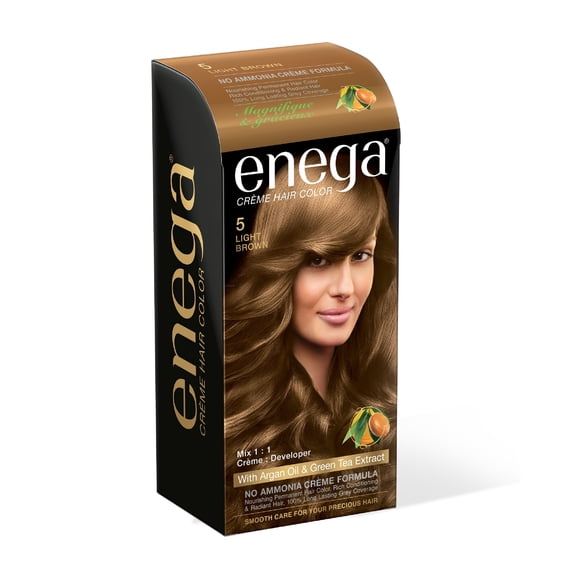 enega Light Brown Cream Hair Color with 60gm Colorent & 60ML Developer, Grey Coverage, Argan Oil and Green Tea Extract (120 ML, 4.05 OZ)