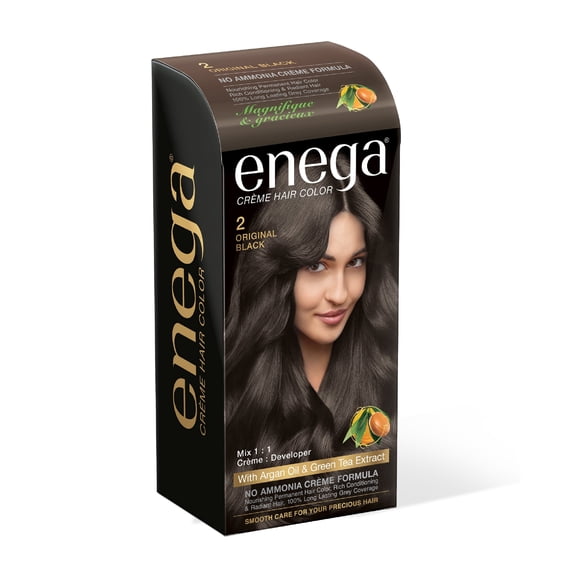 enega Original Black Cream Hair Color with 60gm Colorent & 60ML Developer, Grey Coverage, Argan Oil and Green Tea Extract (120 ML, 4.05 OZ)