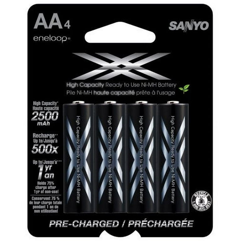 eneloop XX 2500mAh Typical / 2400 mAh Minimum, High Capacity, 4 Pack AA  Ni-MH Pre-Charged Rechargeable Batteries