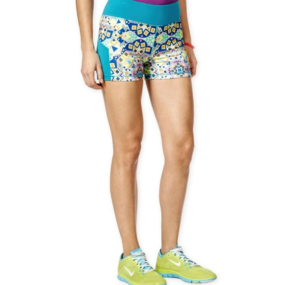 energie Womens Sunny Print Athletic Compression Shorts, Green, Juniors, X-Small