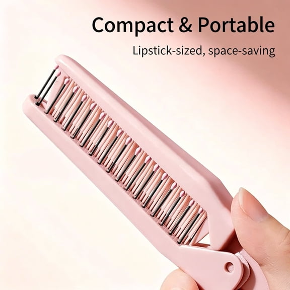 2 Pcs Double Headed Foldable Pocket Comb, Mini Mini Brush for Hair, Portable Small Comb for All Hair Types, Women's Gym Car Purse Office(Pink)