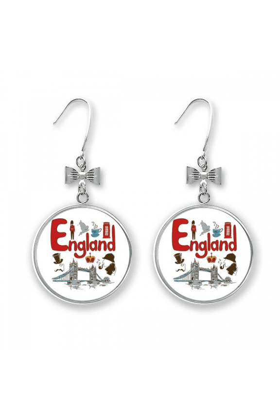 england national symbol landmark pattern bow earrings drop stud pierced hook